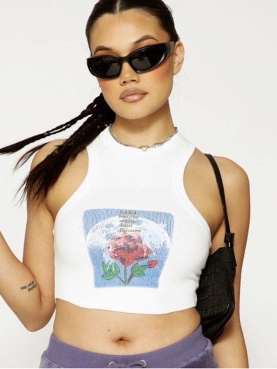 Boys Lie Tops - BOYS LIE ‘Let It Grow’ TANK Graphic White Ribbed Cropped Round Hem Tank Top O/S